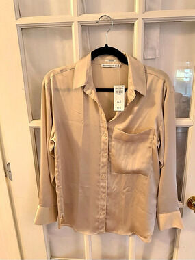 Abercrombie & Fitch Satin Button-Through Shirt Beige XS
